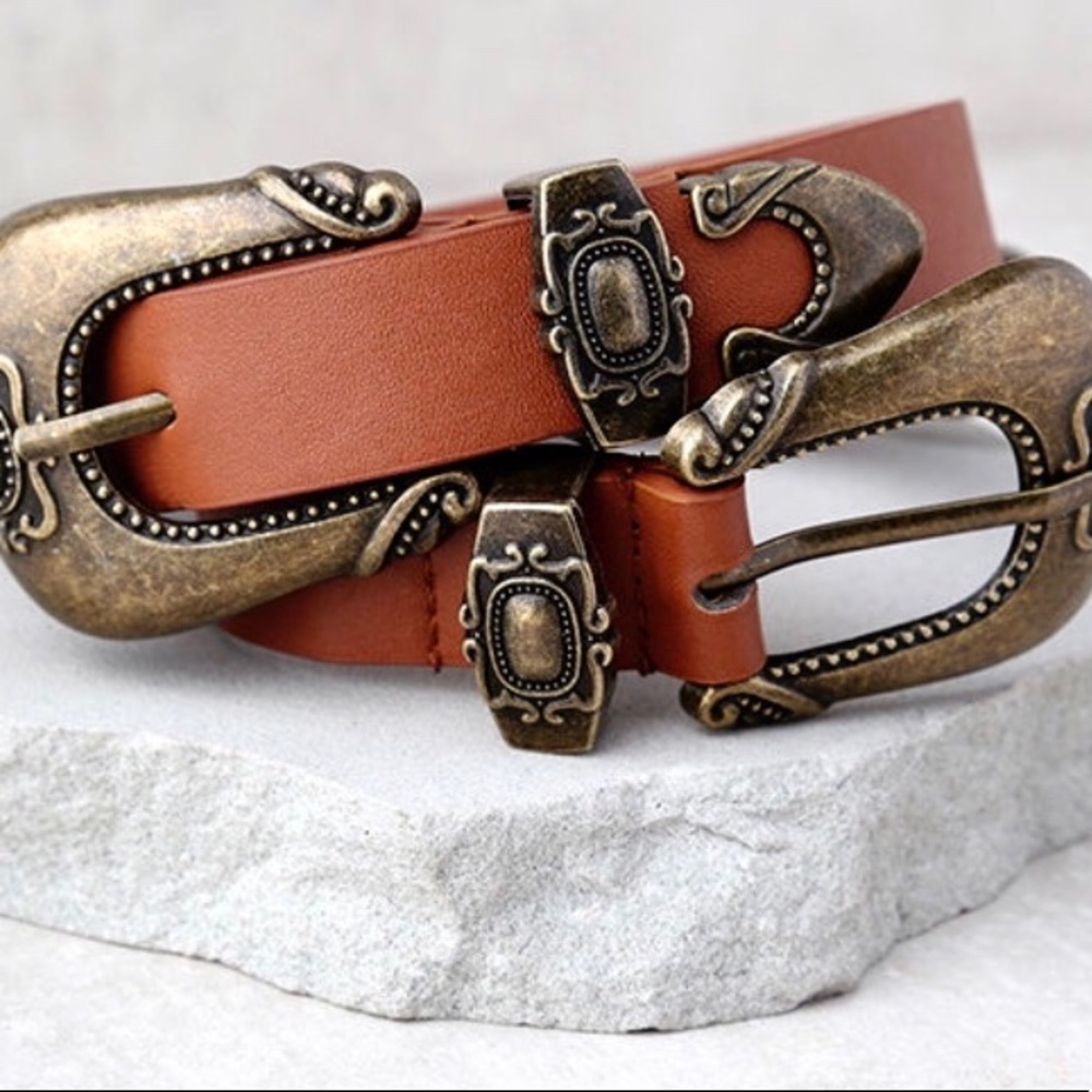 Brown and Gold Double Buckle Belt